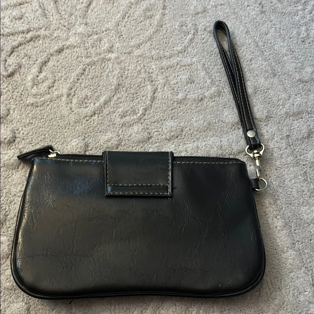 Elegant Black Clutch Wristlet with Silver Accents